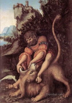  Elder Art Painting - Samsons Fight With The Lion Renaissance Lucas Cranach the Elder